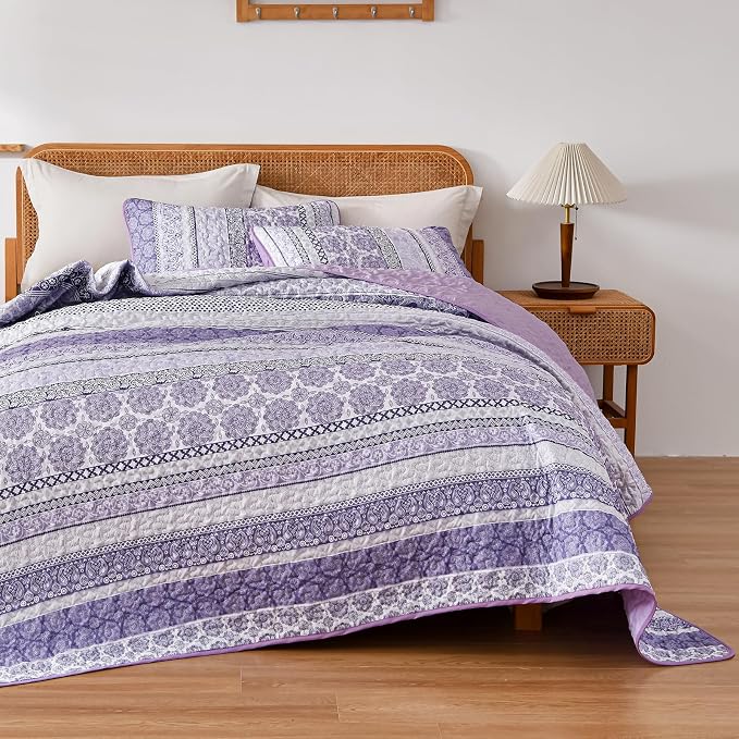 WONGS BEDDING Boho Quilt Set Queen Size, Lightweight Bedspread Coverlet Bedding - Image 4