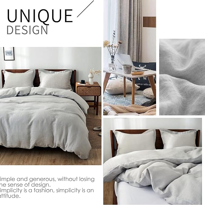 Simple&Opulence 100% Linen Duvet Cover Set 3pcs Basic Style Natural French - Image 6