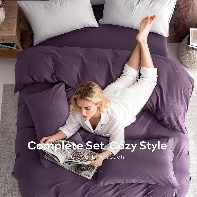JELLYMONI 100% Washed Cotton Duvet Cover Twin – Soft, Breathable Linen-Look - Image 8