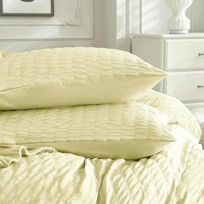JELLYMONI Light Yellow Duvet Cover King Size, Soft Breathable Seersucker Duvet - Image 8