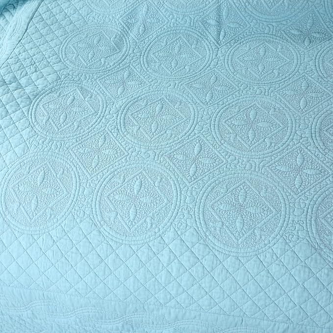 ROOMLIFE Quilt Set Full Size 3D Floral Embroidery Pattern 3-Piece Cotton - Image 8
