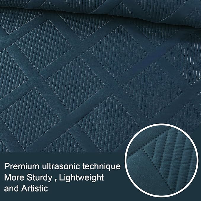 Exclusivo Mezcla King Quilt Set- Navy Blue Quilts Bedding Set - Image 4