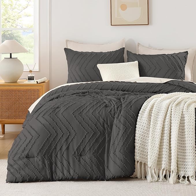 Andency Dark Grey Comforter Set Queen Size, Boho Soft Warm Tufted Bedding by Andency