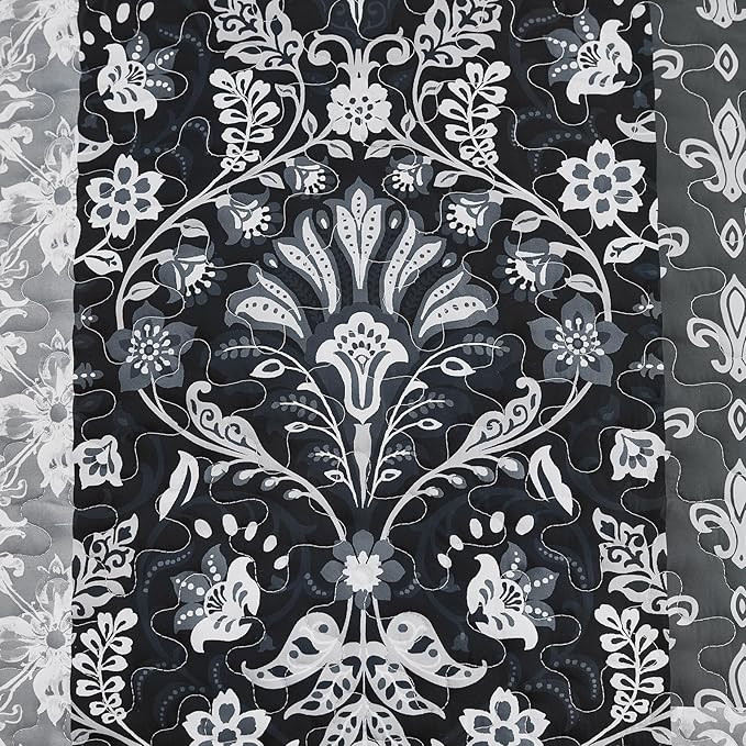 WONGS BEDDING Black Quilt Set King Size, 3 Pieces Boho Patchwork Bedspread - Image 5