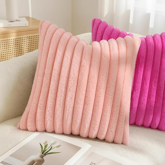 decorUhome Summer Cozy Faux Fur Throw Pillow Covers 18x18 Set of 2 Decorative - Image 4
