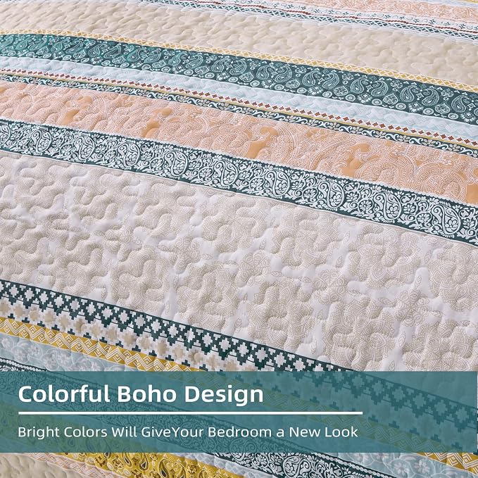 WONGS BEDDING Boho Quilt Set Queen Size, Lightweight Bedspread Coverlet Bedding - Image 6