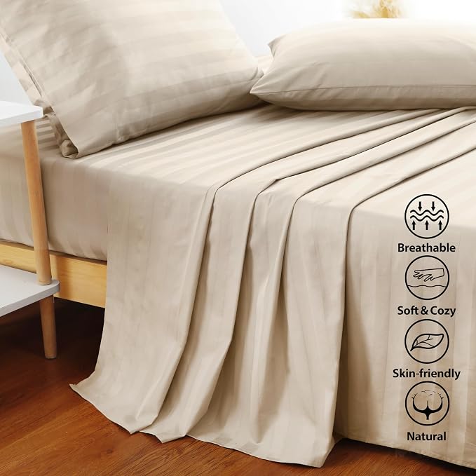 Flat Sheet Only Twin Size, 400 TC 100% Egyptian Cotton Flat Sheet Striped - Image 3
