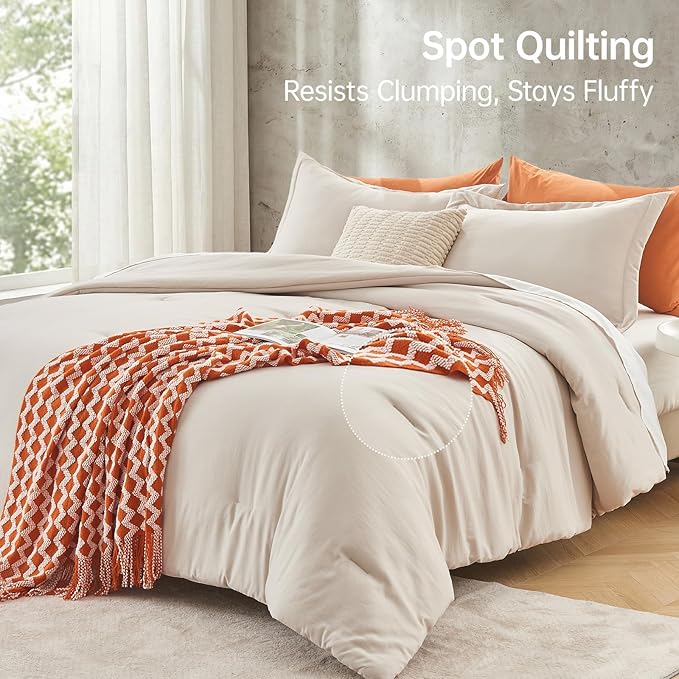 MUXHOMO Beige California King Comforter Set, All Season Ultra Soft Down - Image 5