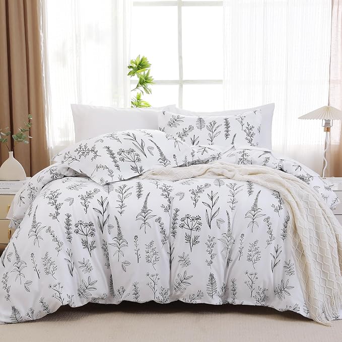 MUXHOMO Duvet Cover King Size, Reversible Floral White Duvet Cover Set - Image 6