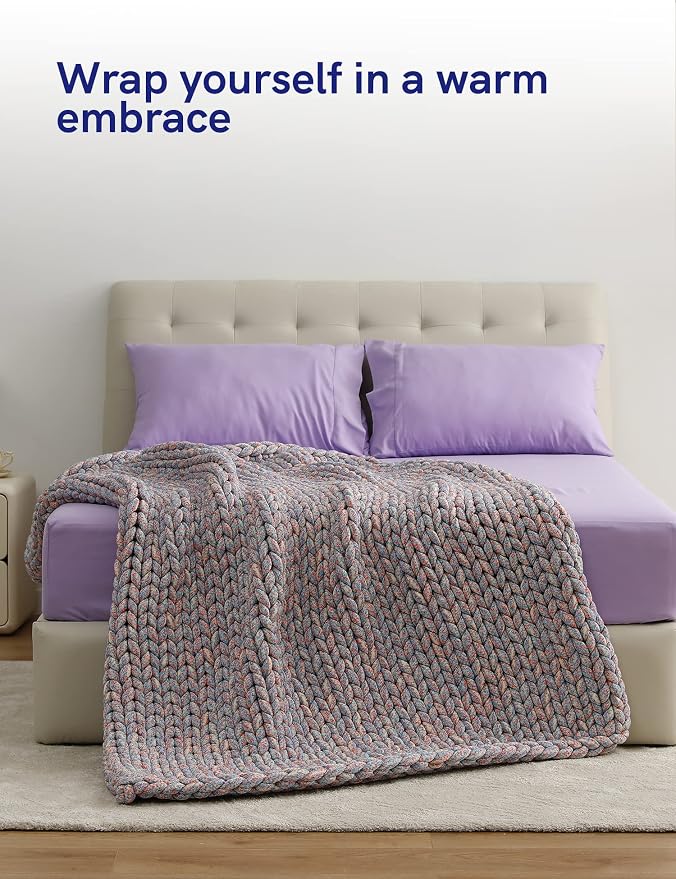 YnM Weighted Blanket, Handmade Chunky Knitted Design, Soft and Cozy, - Image 3