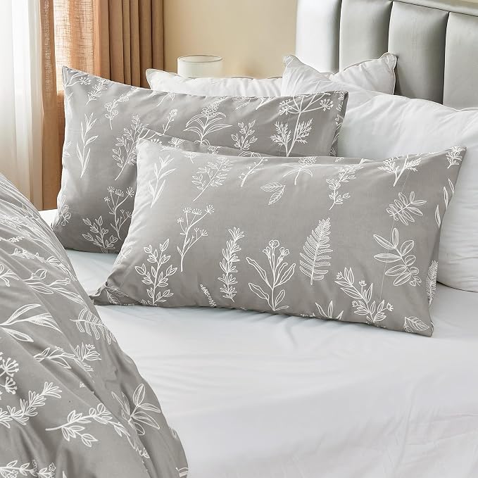 MUXHOMO Duvet Cover Queen Size, Reversible Floral Silver Gray Duvet Cover Set - Image 4