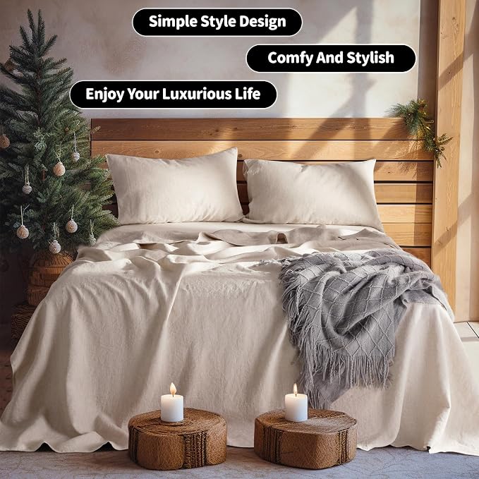 LBRO2M 100% Pure Linen Sheet Set Deep Pocket Up to 16" Bed Sheets Sets - Image 8