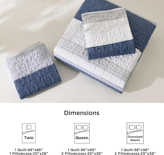 Litanika Quilt Queen Size Mineral Blue, Stripe Patchwork Summer Bedspread - Image 6