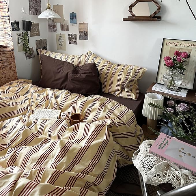 mixinni Retro Striped Duvet Cover Set Queen - Image 5