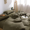 mixinni Olive Green Waffle Weave Duvet Cover Set King, 3-Piece 100% Natural by mixinni