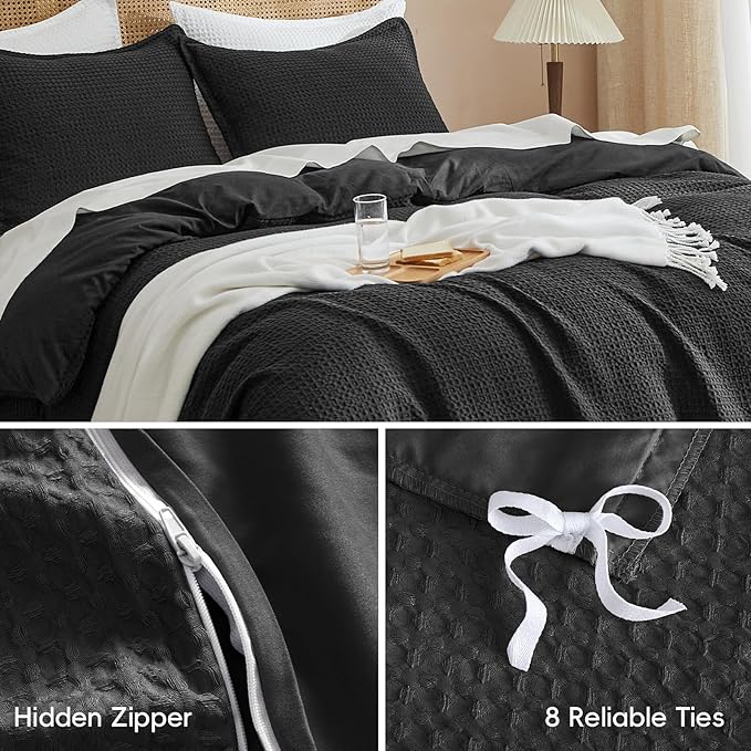 PHF Waffle Weave Duvet Cover Set King Size, No Snagging Ultra Soft Luxury - Image 5