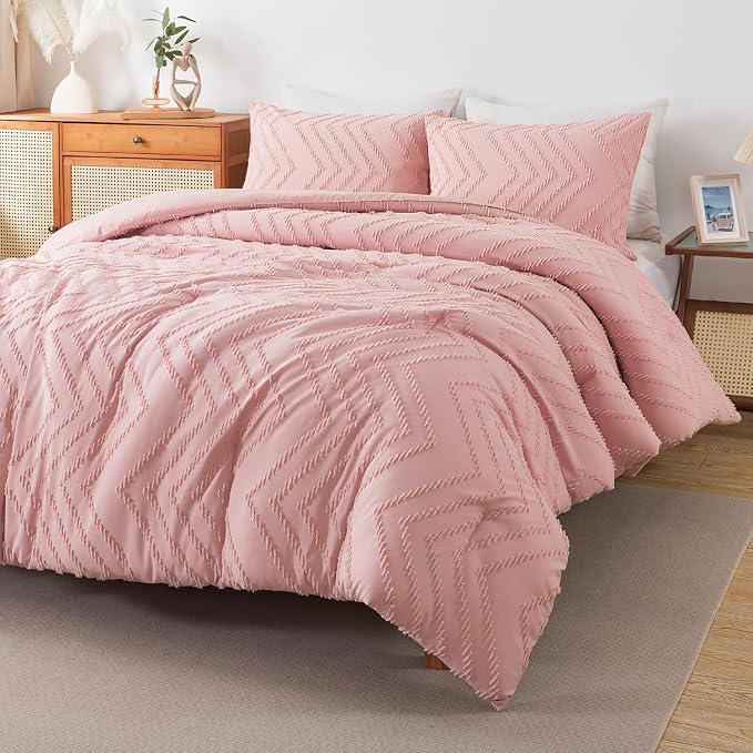 Andency Pink Comforter Set Queen, Boho Cute Girls Women Soft Fluffy Warm by Andency