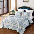 VIVILINEN Blue Floral Patchwork Quilt Set, Full Queen Size, 3 Piece Bedding Set by VIVILINEN