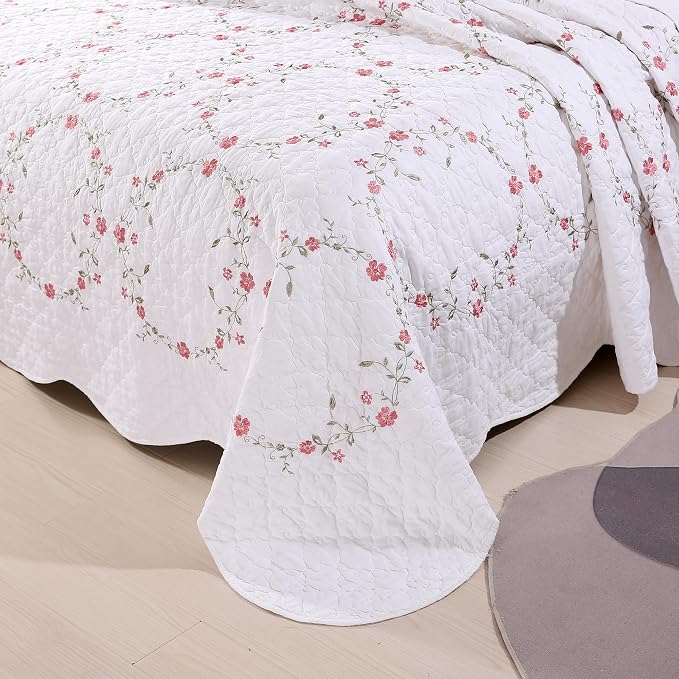 Quilt Set Circular Floral 3D Embroidery Pattern 3 PCS 100% Cotton Reversible - Image 8