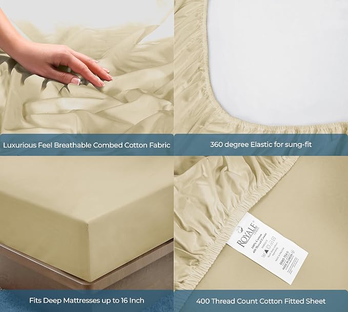 Royale Linens 400 Thread Count 100% American Grown Cotton Fitted Sheet Queen - Image 5