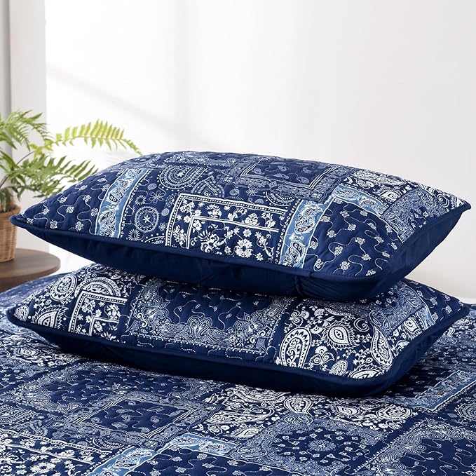 Cottolester Blue Patchwork Quilt Set King Size, Boho Navy Blue Quilt Set - Image 7