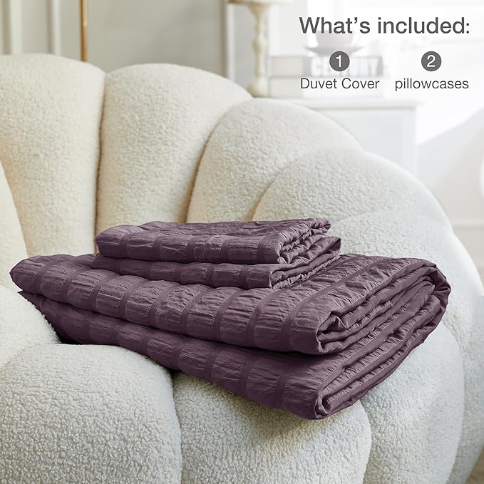 JELLYMONI Purple Duvet Cover Full Size, Soft Breathable Seersucker Duvet Cover - Image 6