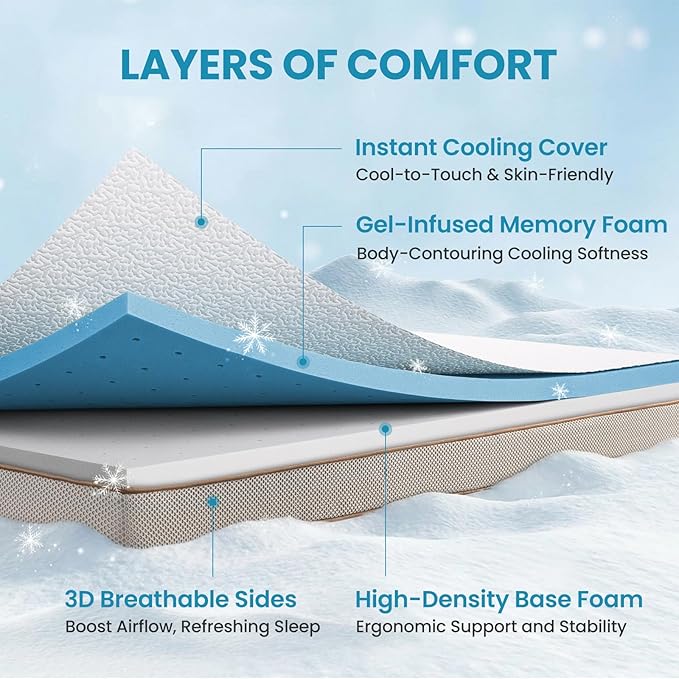 BedStory Cooling Mattress Topper Twin Size, 3 Inch Gel Infused Memory Foam - Image 2
