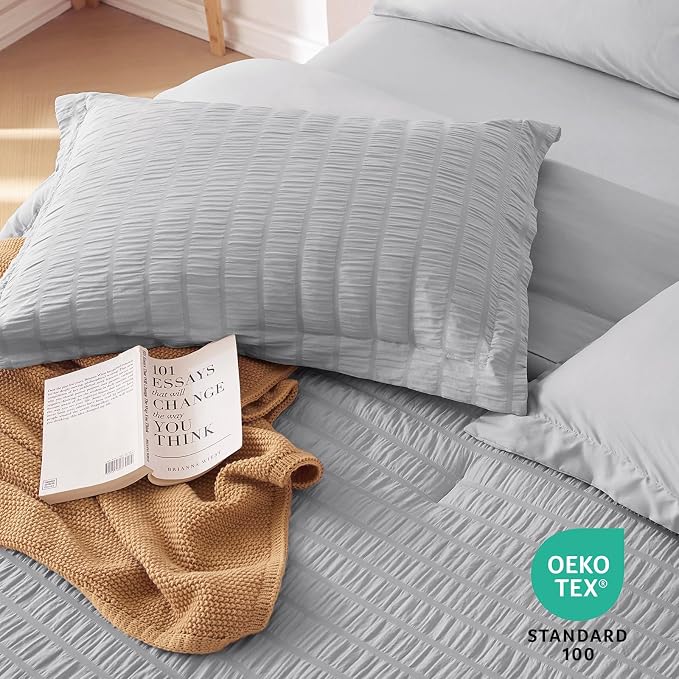 MUXHOMO 7 Pieces Full Comforter Set, Seersucker Bed in a Bag Full Size - Image 9