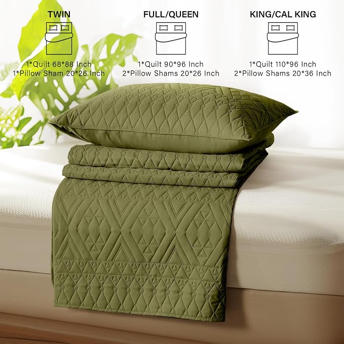 akkialla King/Cal King Size Quilt Bedding Set, Olive Green Lightweight - Image 7