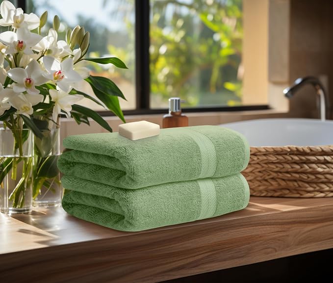 Avalon Towels Green Bath Towels Set of 4 pcs, 100% Cotton Towel Absorbent and - Image 3