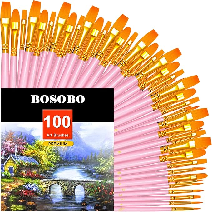 BOSOBO Paint Brushes Set, 10 Pack 100 Pcs Round Pointed Tip Paintbrushes Nylon by ArtistPaintBrushesSet