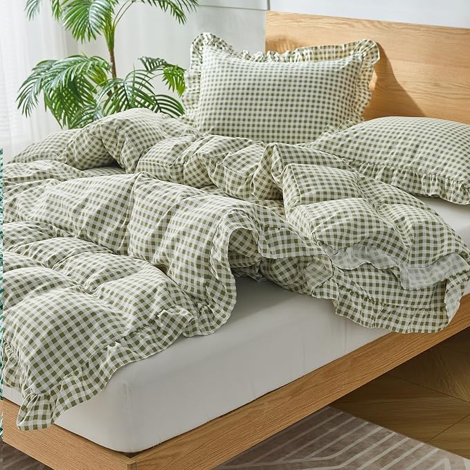 Gingham Duvet Cover Full Size, 3 Pieces Soft Breathable Microfiber Plaid - Image 4