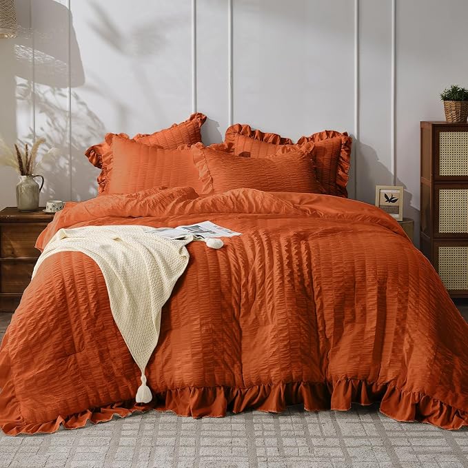 JOLLYVOGUE King Comforter Set, 3 Pieces Seersucker Comforters King Size by JOLLYVOGUE