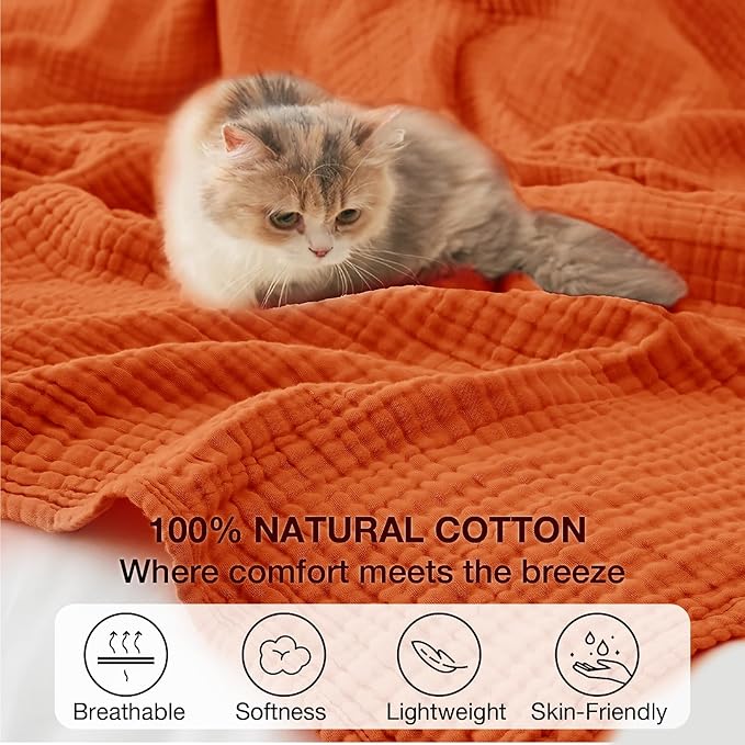 100% Cotton Muslin Blanket King 108" x 90", 6 Layers Breathable and Lightweight - Image 5