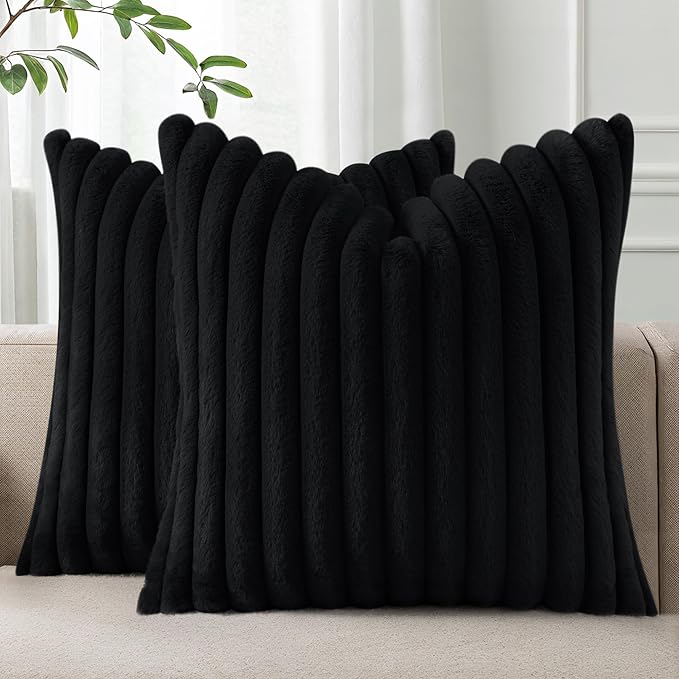Pallene Faux Fur Plush Throw Pillow Covers 24x24 Set of 2, Luxury Soft Fluffy by PALLENE
