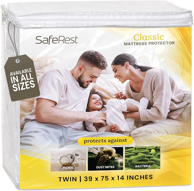 SafeRest Waterproof Mattress Protector Twin Size – Absorbent Breathable Soft by SafeRest