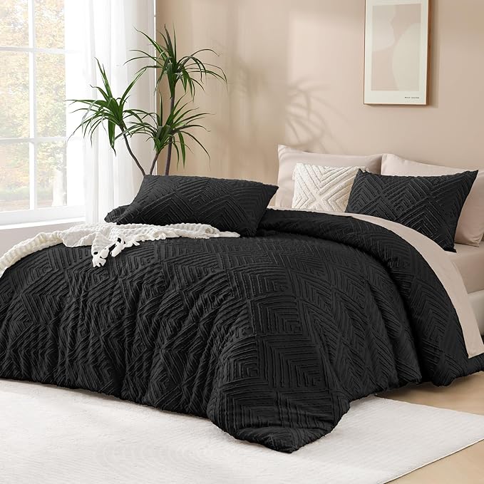 Andency Black Comforter Set Full, 3 Pieces Boho Lightweight Fluffy Bedding by Andency