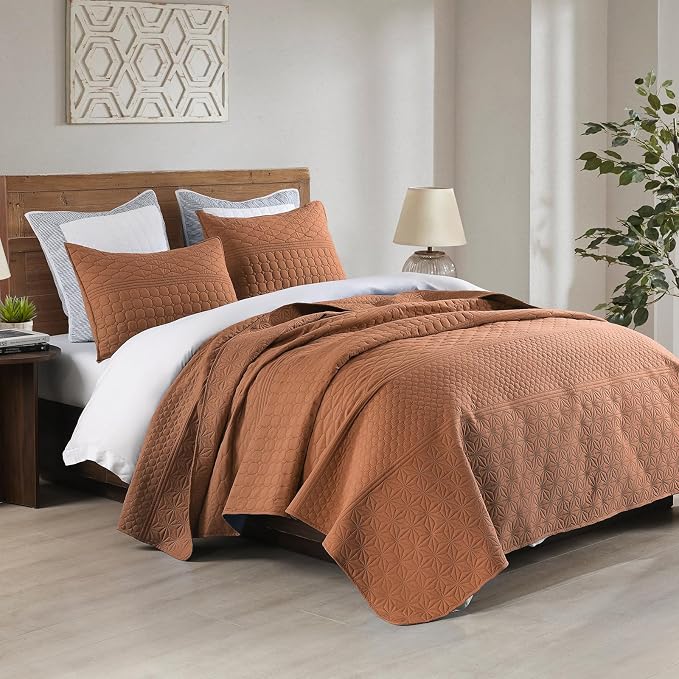 HORIMOTE HOME Burnt Orange Twin Size Quilt Set - Image 4