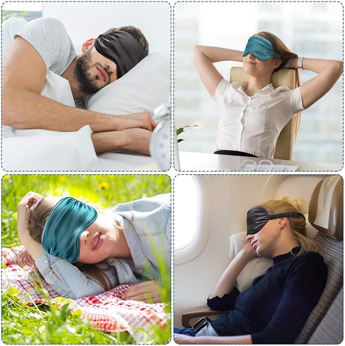 Silk Satin Sleeping Mask Eye Mask Set Include 2 Blindfold Eyeshade Elastic - Image 6