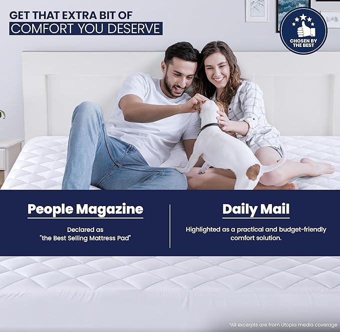 Utopia Bedding Quilted Fitted Mattress Pad, King Size, Elastic Fitted Mattress - Image 3