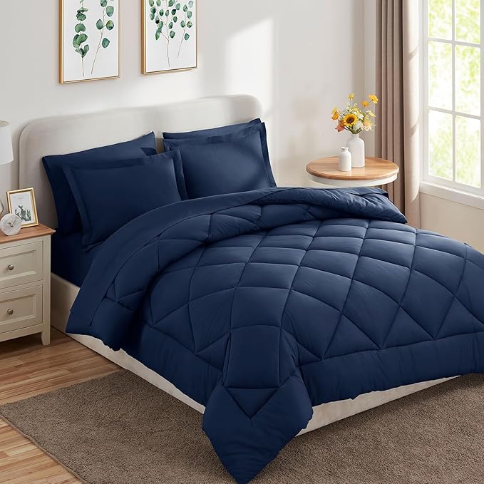 CozyLux California King Comforter Set Navy Blue - Image 4