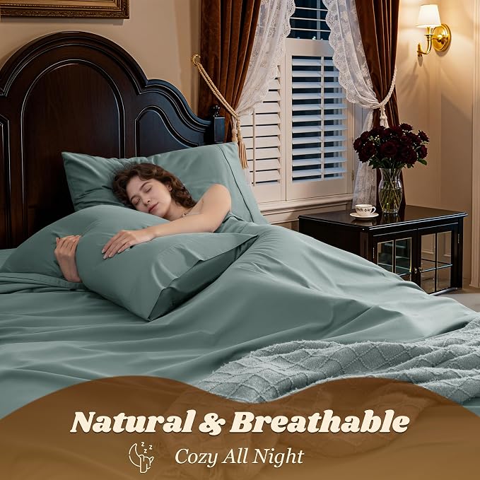 LBRO2M 100% Cotton Sheets Set Deep Pocket 19", 1000 Thread Count Full Size 4 - Image 5