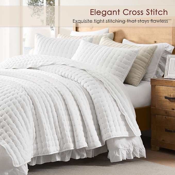 WDCOZY White California Cal King Size Quilt Bedding Sets - Image 3