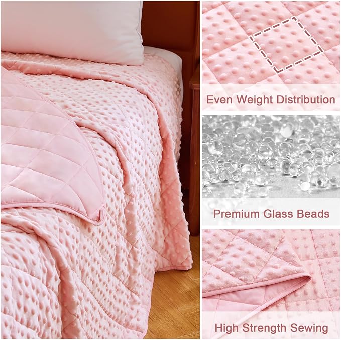 Pink Weighted Blanket for Adults 15lbs, Twin Full Size Cooling Minky Heavy - Image 6