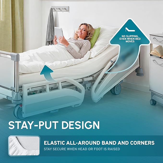 White Classic Fitted Hospital Bed Sheets Set of 3, Cotton Fitted Sheet - Image 3