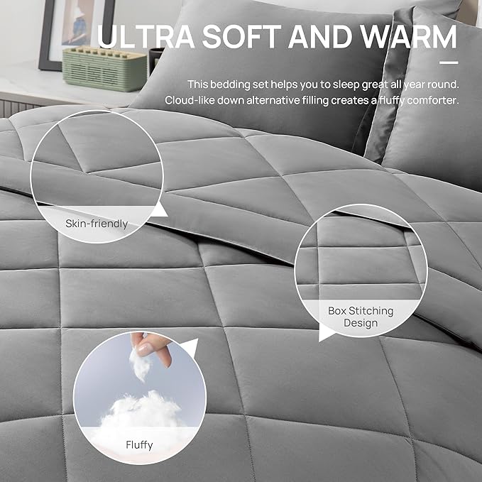 Love's cabin California King Comforter Set Grey, 7 Pieces California King Bed - Image 5