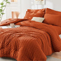 HYMOKEGE Burnt Orange Full Size Comforter Sets Seersucker 7 Pieces, All Season by HYMOKEGE