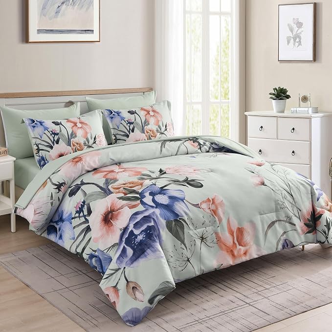 Luxudecor Floral Comforter Set King Size 7 Piece, Elegant Comforter Bedding Set - Image 2
