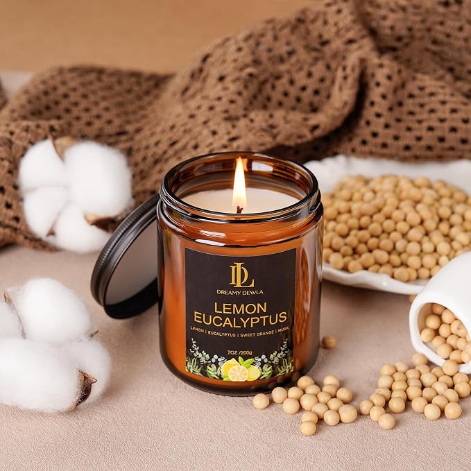 Lemon Eucalyptus Scented Candle, Soy Candles - Image 3