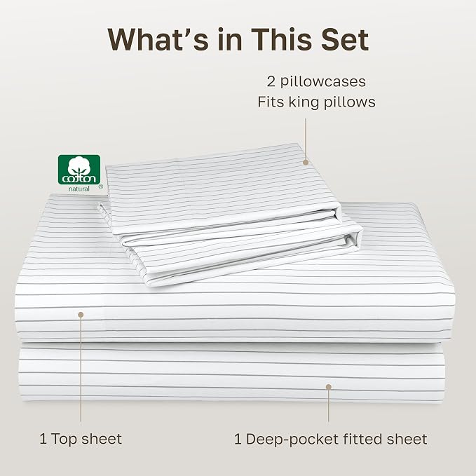 California Design Den Soft 100% Cotton King Size Bed Sheets Set, 400 TC Good - Image 4